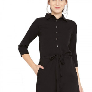 Women Solid Black Playsuit