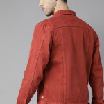 Men Orange Solid Denim Jacket