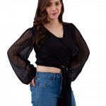 Women's Full Sleeves Solid Regular Black Top