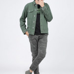 Men Green Solid Denim Jacket