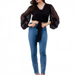 Women's Full Sleeves Solid Regular Black Top