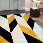 Black & Yellow Printed Hand Tufted Woolen Anti-Skid Carpet