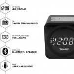 SHARP FM Clock Radio with Bluetooth Speaker, FastCharge 2 amp USB Charge Port, Wake to Alarm or Radio, Dual Alarms, Easy