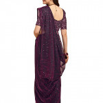 Embellished net purple saree with unstitched sequins and velvet blouse