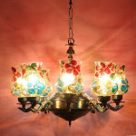 Red & Blue Mosaic Design Glass 8 Shades Chandelier