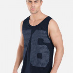 Men Navy Blue & Grey Printed Gym Vest